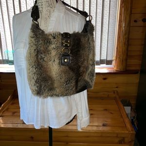 Black Rivet Faux Fur purse